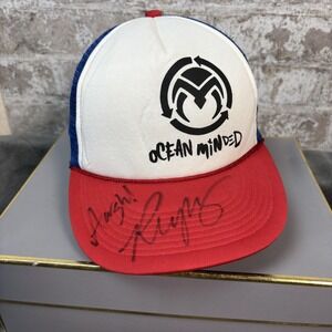 Ocean Minded Hat Cap Snap Back Red White Blue Stylish Mesh Signed Mens Surf